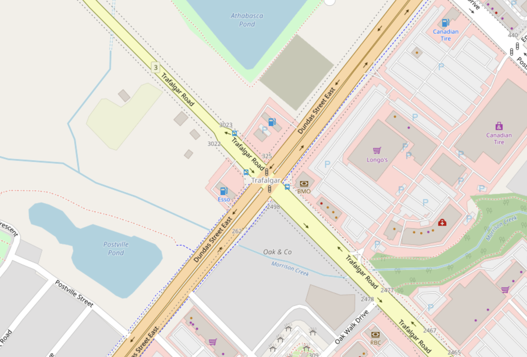 Trafalgar Rd and Dundas St E | Openstreetmap